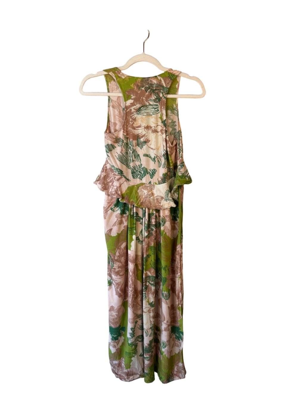 H&M Floral Maxi Dress in Green and Brown Size 2 Cottagecore Boho Flowy Summer - Picture 3 of 11